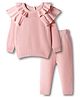 Bonfino 100% Cotton Knit Full Sleeves Solid Color Sweater & Jogger Set with Frill Detailing - Light Pink