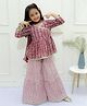 Ka-mee Cotton Woven Three Fourth Sleeves Floral Printed & Gota Lace Embellished Kurta & Sharara With Dupatta Set - Maroon