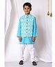 Ka-mee Cotton Woven Full Sleeves Dots Printed Kurta Pyjama With Jacket - Blue