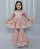 Ka-mee Cotton Woven Three Fourth Sleeves Floral Printed Lace Embellished Kurta With Coordinating Sharara & Dupatta Set - Pink