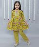 Ka-mee Cotton Woven Three Fourth Sleeves Floral Printed Lace Embellished Kurta With Pant Set - Mustard