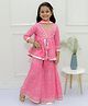 Ka-mee Cotton Woven Three Fourth Sleeves Bandhani Printed & Gotta Patti Lace Embellished Kurta & Sharara With Dupatta Set - Pink