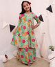 Ka-mee Cotton Woven Three Fourth Sleeves Floral Printed Lace Embellished Kurta With Coordinating Sharara Set - Green