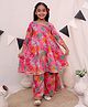Ka-mee Cotton Woven Three Fourth Sleeves Floral Printed Lace Embellished Kurta With Coordinating Sharara Set - Grey