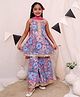 Ka-mee Cotton Woven Sleeveless Floral Printed Lace Embellished Kurta With Coordinating Sharara & Dupatta Set - Grey