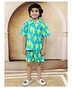 Ka-mee Cotton Woven Half Sleeves Ikat Printed Shirt & Coordinating Shorts Set - Green