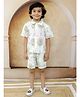 Ka-mee Cotton Woven Half Sleeves Floral Printed Shirt & Coordinating Shorts Set - Green & White