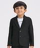 KIDS ISLAND Knit Full Sleeves Ribbed Blazer With World Discover Text Printed Tee - Black