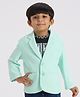 KIDS ISLAND Full Sleeves Textured Blazer With Typography Printed Tee - Sea Green