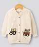 Bonfino 100% Cotton Knitted Full Sleeves Front Open Sweater with Tractor Embroidery - Off White