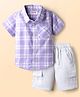 Babyhug Cotton Woven Half Sleeves Shirt and Short With Pockets & Checks - Purple
