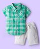 Babyhug Cotton Woven Half Sleeves Checks Shirt & Shorts Set - Green & White