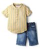 Babyhug Cotton Knit Half Sleeves Shirt and Shorts Sets with Stripes - Yellow & Blue