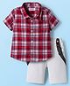 Babyhug Cotton Knit Half Sleeves Shirt and Shorts Sets with Suspender and  Checks - Red & White