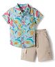 Babyhug Cotton Woven Half Sleeves Shirt and Shorts Set with Floral Print - Light Blue & Grey