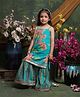 Saka Designs By Sapna Cotton Woven Sleeveless Floral Printed & Gota Lace Embellished Kurti Sharara Set - Teal Blue
