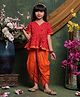 Saka Designs By Sapna Cotton Woven Half Sleeves Bandhani Designed Gota Lace Embellished Coordinating Dhoti Kurti Set - Red & Orange