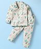 Doreme Single Jersey Knit Full Sleeves Co-Ord Night Suit With Beach Theme Print - Light Grey