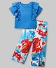 Ollington St. Cotton Knit Half Sleeves Top & Floral Printed Trackpant Set - Blue