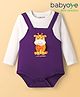 Babyoye 100% Cotton Knit Full Sleeves Onesie with Giraffe Print & Applique Bow - White & Purple