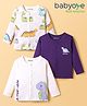 Babyoye 100% Cotton Interlock Knit Jhablas With Dino Print Pack Of 3 - Purple & White