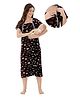 Piu Cotton Knit Half Sleeves Heart & Star Printed Maternity Nighty With Nursing Access - Brown