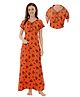 Piu Rayon Woven Half Sleeves Feathers Printed Maternity Nighty With Nursing Access - Orange
