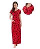 Piu Rayon Woven Half Sleeves Feathers Printed Maternity Nighty With Nursing Access - Red
