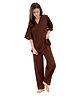 Piu Cotton Woven Three Fourth Sleeves Solid Coordinating Night Suit Set - Brown