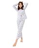 Piu Pure Cotton Woven Full Sleeves Zebra Printed Coordinating Maternity Night Suit Set - White