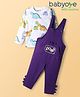Babyoye 100% Cotton Knit Dungaree & Full Sleeves Inner Tee With Dino Print - Violet & White
