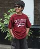 Nap Chief Pure Cotton Knit Half Sleeves Greatest Of All Times Text Printed Tee & Coordinating Cargo Shorts Set - Red