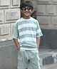 Nap Chief Cotton Good Vibes Printed Half Sleeves Relaxed Fit Striped T-Shirt And Cargo Shorts Set - Sage Green