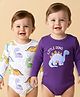 Babyoye 100% Cotton Knit Full Sleeves Onesies with Dino Print Pack of 2 - Purple & White