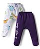Babyoye 100% Cotton Interlock Knit Bootie Leggings with Dino Print Pack of 2 - Light Grey & Dark Purple