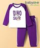 Babyoye 100% Cotton Interlock Knit Full Raglan Sleeves T-Shirt & Lounge Pant Set with Dino Print - Purple & White