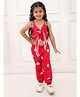 KID1 Cotton Woven Sleeveless Hearts Printed Top With Coordinating Joggers Set - Red
