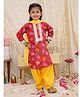 KID1 Cotton Woven Full Sleeves Floral Printed Lace Embellished Salwar Kurta With Dupatta Set - Red