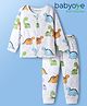 Babyoye 100% Interlock Knit Full Sleeves Co-ords Night Suit With Dino Print - White