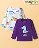 Babyoye 100% Cotton Knit Full Sleeves T-Shirt wIth Dino Print Pack of 2 - Purple & White