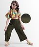 OLLINGTON ST. Woven Half Sleeves Top & Waffle Pant Set With Jungle Safari Theme Print - Olive Green