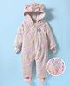 Babyhug Fur Knit Full Sleeves Front Open Footed Winter Wear Romper with Attached Gloves & Hoodie - Multicolor