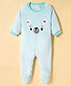 Babyhug Fur Knit Full Sleeves Winter Wear Footed Romper With Animal Embroidery - Light Blue