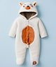 Babyhug Fur Knit Full Sleeves Winter Wear Hooded & Footed Romper With Animal Embroidery & Ear Applique - White