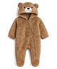 Babyhug Knit Full Sleeves Winter Wear Hooded Romper With Bear Applique - Brown