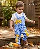 Babyhug Disney Single Jersey Knit Half Sleeve Tee & Dungaree Set with Lion King Graphics - White & Light Blue