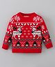 Mark & Mia Viscose Full Sleeves Pullover Sweater With Deer Design - Red