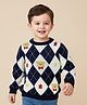 Mark & Mia Viscose Full Sleeves Pullover Sweater with Teddy Bear Design - Navy Blue & White