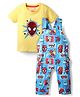 Babyhug Marvel Single Jersey Knit Dungaree & Half Sleeves Inner Tee with Spider Man Graphics - Yellow & Light Blue