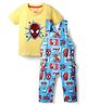 Babyhug Marvel Single Jersey Knit Dungaree & Half Sleeves Inner Tee with Spider Man Graphics - Yellow & Light Blue